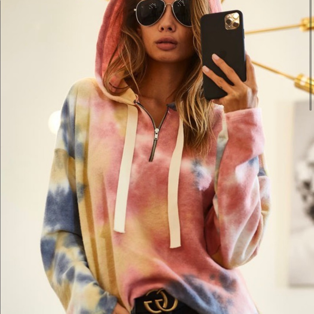 Hooded Half Zip Tie Dye Hoodie - Picture 1 of 2
